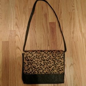 Leopard and black satchel iPad computer bag